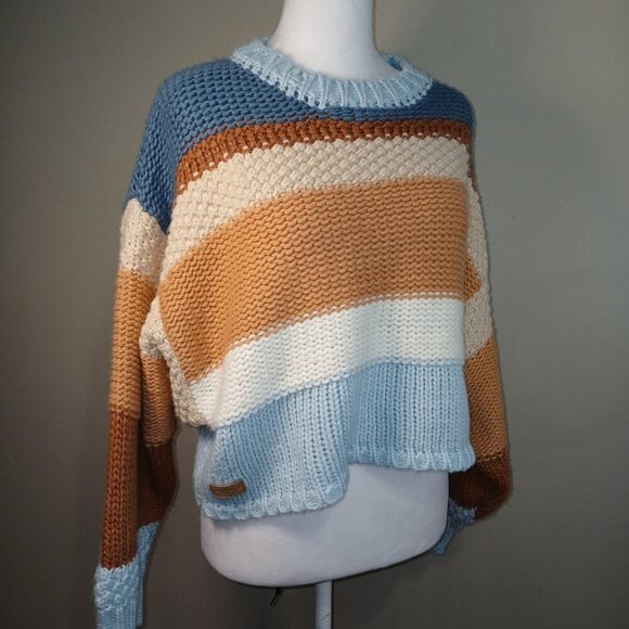 SIMPLY SOUTHERN CROPPED COASTAL COLOR STRIPED SWEATER WOMENS LARGE - Picture 2 of 5